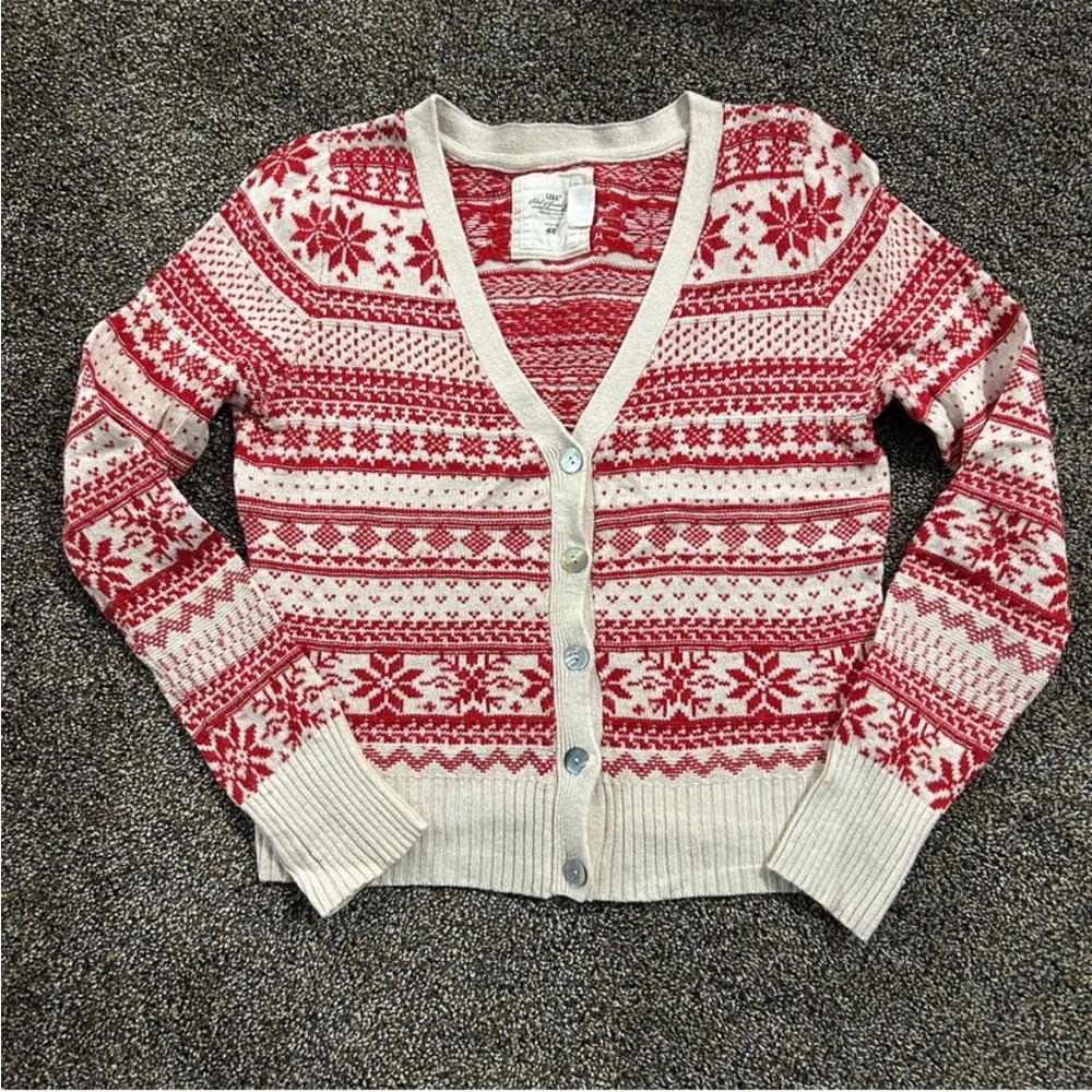 H&M Red and Cream Patterned Cardigan